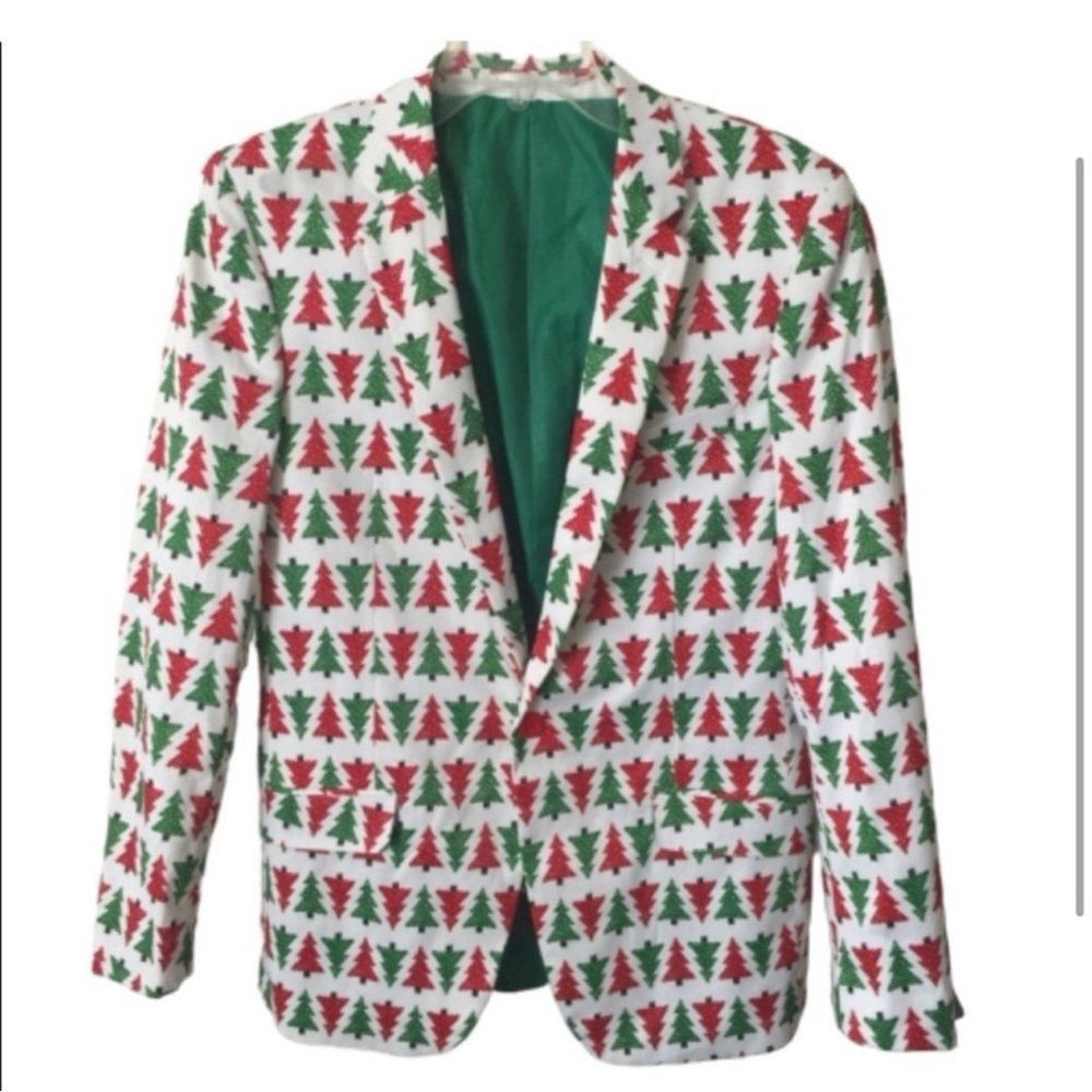 Suslo Couture Men’s Slim Fit Festive Christmas Tree Blazer